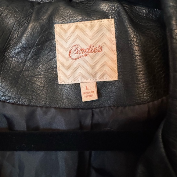 Candie's Black Faux Leather Moto Jacket with Floral Embroidery size L - Picture 3 of 7